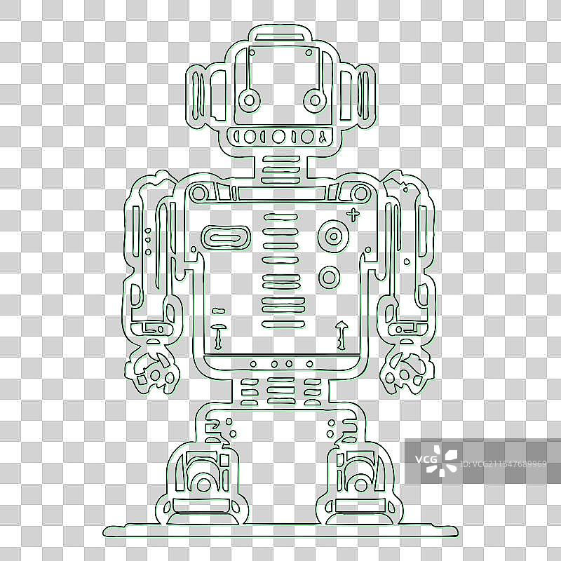 绿色机器人轮廓草图图片素材
