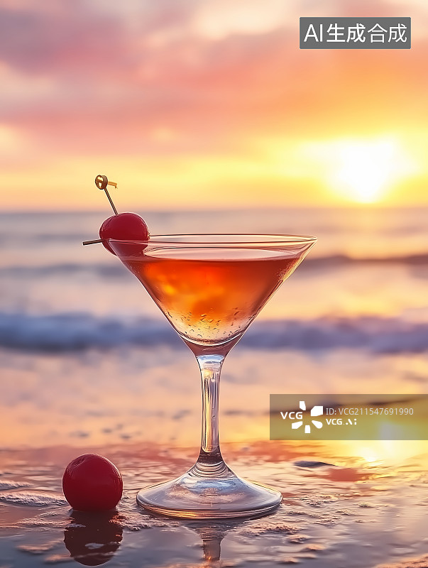 【AI数字艺术】海边的一杯鸡尾酒图片素材