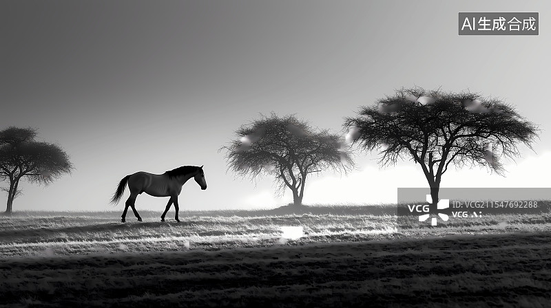 【AI数字艺术】行走在光影之间的骏马图片素材