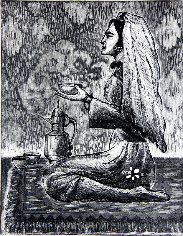 《奶茶》铜版画图片素材