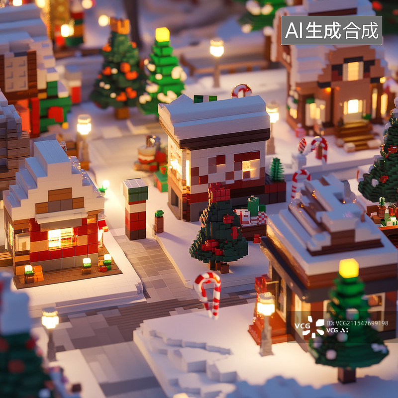 【AI数字艺术】积雪圣诞小镇夜景图片素材