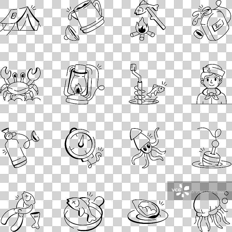 海洋图标的涂鸦风格合集图片素材