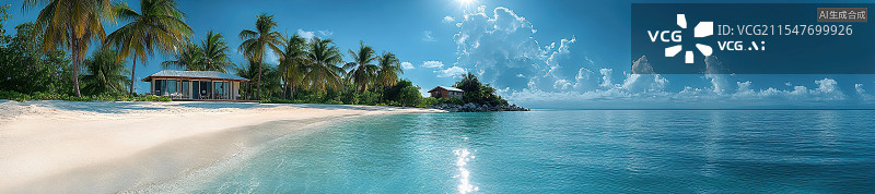 【AI数字艺术】水上屋与热带海洋风光图片素材