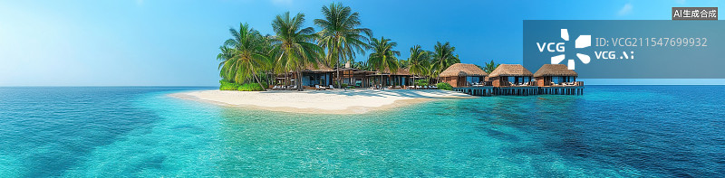 【AI数字艺术】水上屋与热带海洋风光图片素材