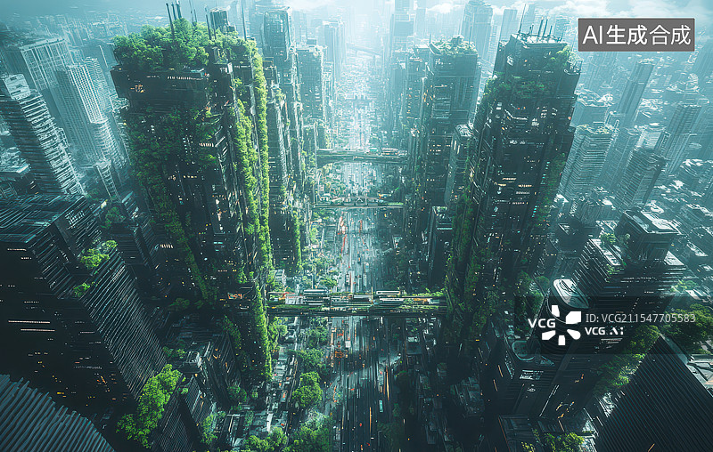 【AI数字艺术】绿色未来城市都市图片素材