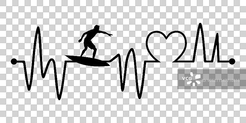 心跳线与冲浪站立轮廓图片素材
