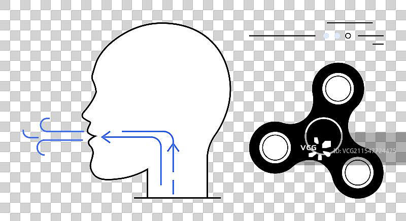 人头呼气，箭头指示气流方向图片素材