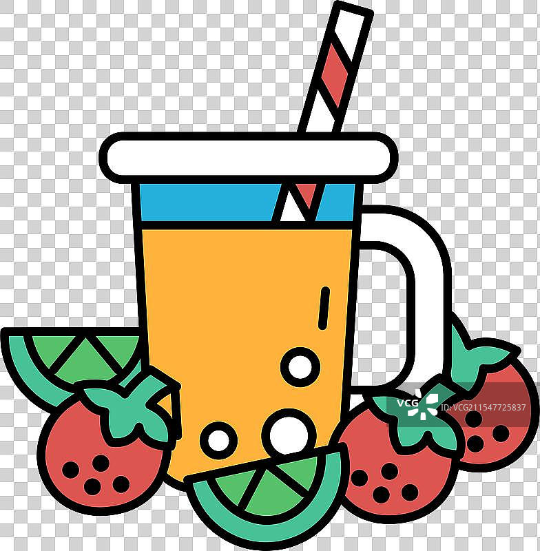 一幅卡通风格的果汁杯插着吸管的画作图片素材