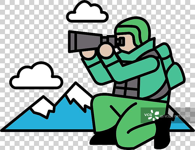 一名穿着夹克的士兵正蹲下。图片素材