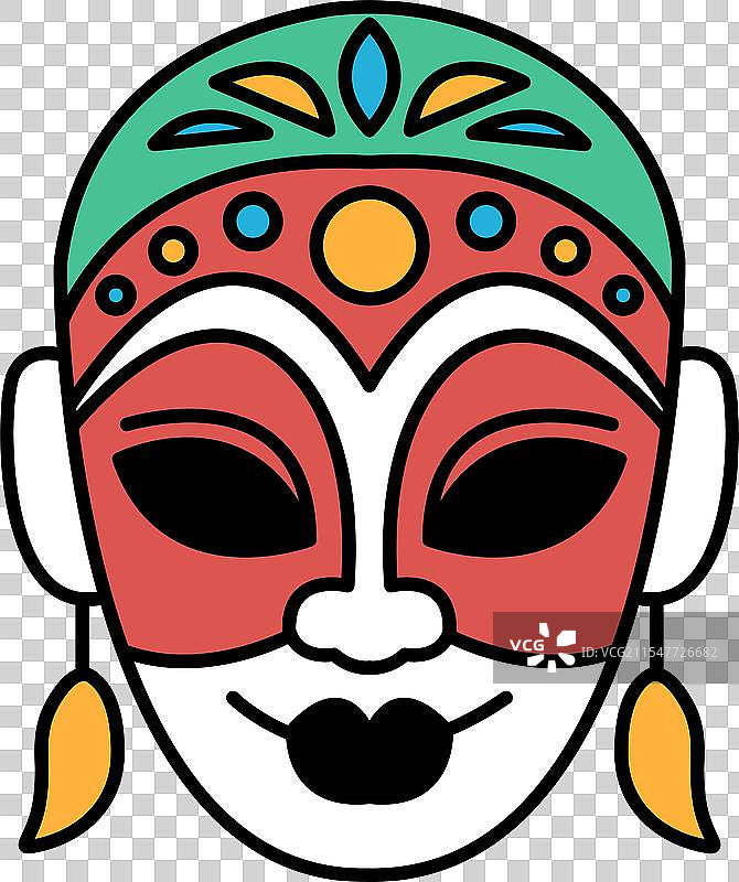 戴着红绿面具的卡通脸图片素材
