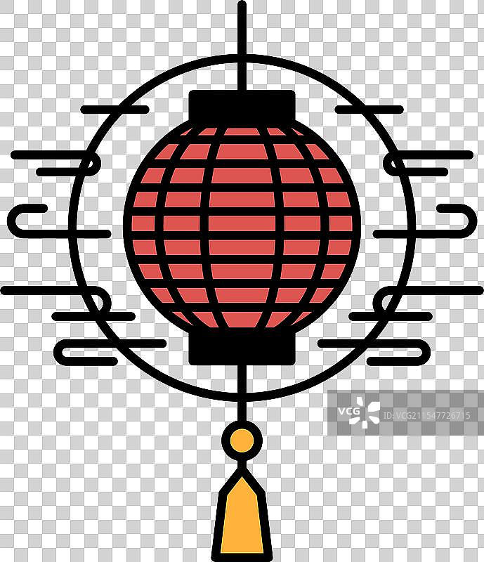 一盏挂着金色流苏的红灯笼图片素材