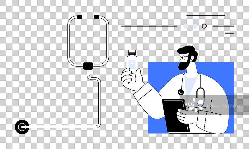 医生手持药瓶，佩戴听诊器图片素材