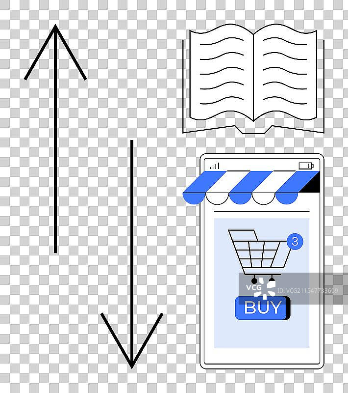在线购物和阅读，带有导航箭头图片素材