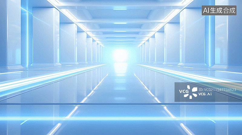 【AI数字艺术】浅蓝色光束建筑空间商务科技背景图片素材