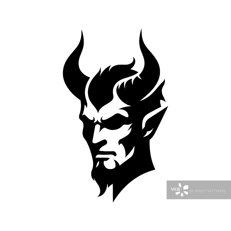 恶魔头部带角的剪影，完美适合图片素材