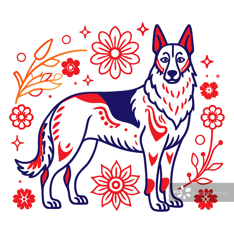 警觉状态下的德国牧羊犬剪影图片素材