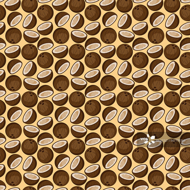 橙色背景上的椰子平面无缝图案图片素材