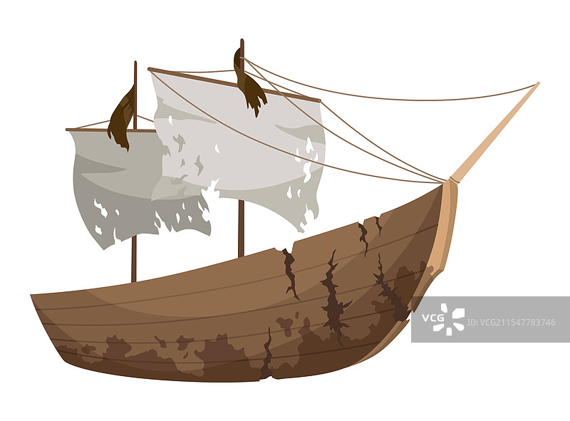 破损的船图标，卡通风格的木制破船图片素材