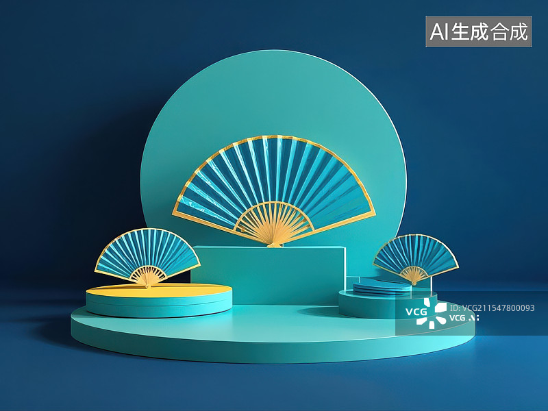 【AI数字艺术】东方意境的时尚静物，国风雅韵的创意陈列展台图片素材