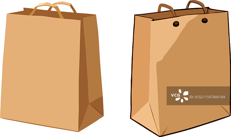 两个空的棕色纸购物袋，带手柄图片素材