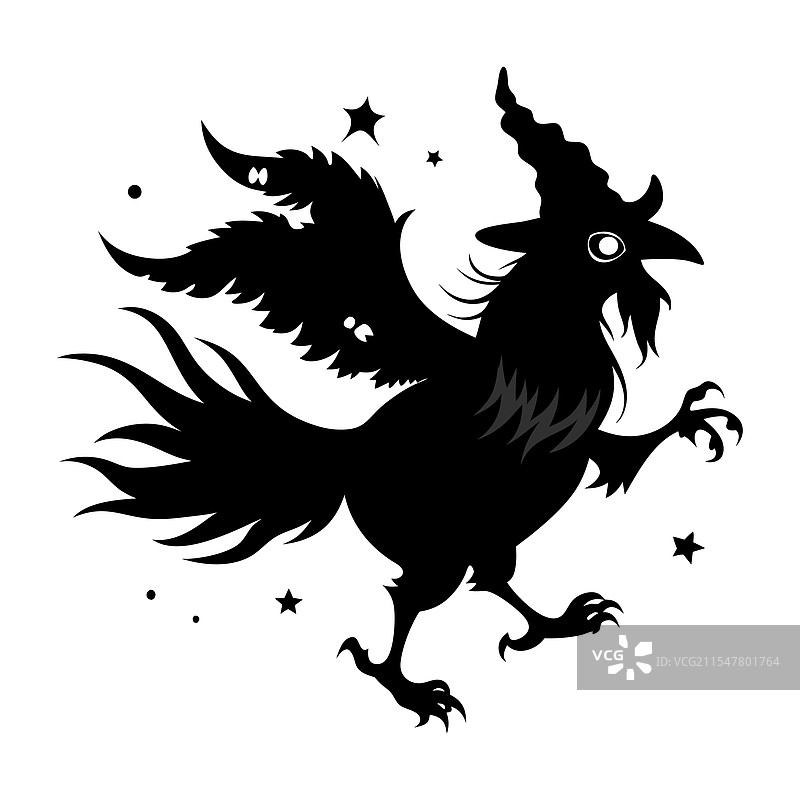 一个带有女巫的恐怖公鸡剪影图片素材