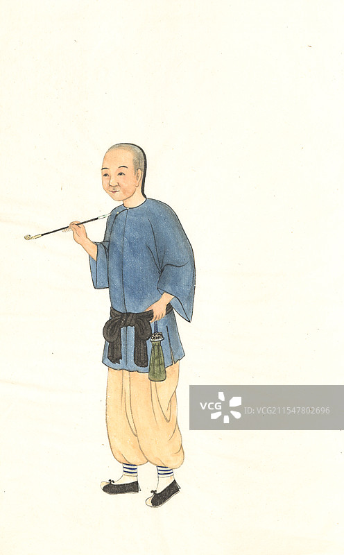 清代市井人物画像，抽旱烟的人图片素材
