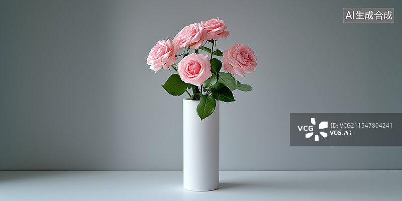 【AI数字艺术】简约室内装饰中的粉红玫瑰图片素材