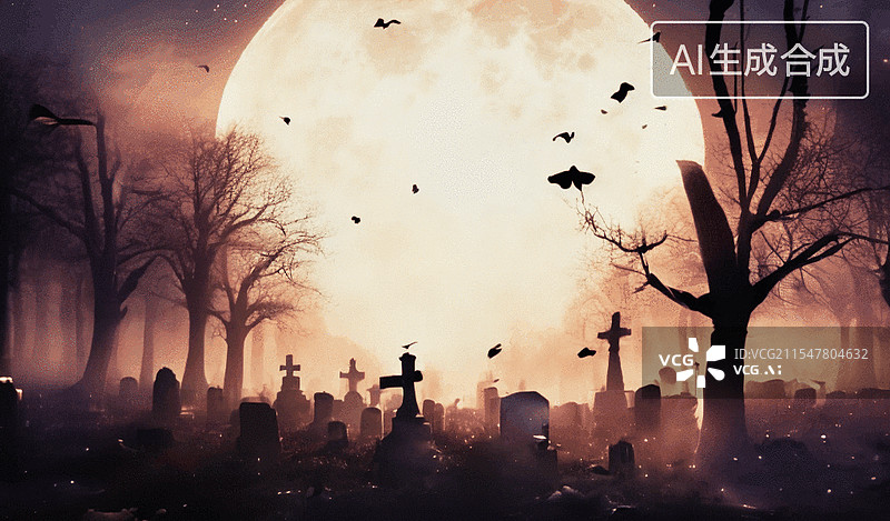 【AI数字艺术】月夜墓地图片素材