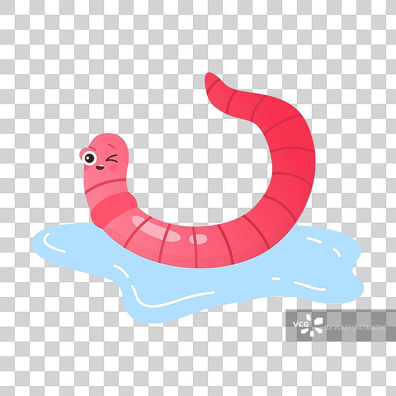 可爱的粉色虫子在雨水的水洼中爬行图片素材