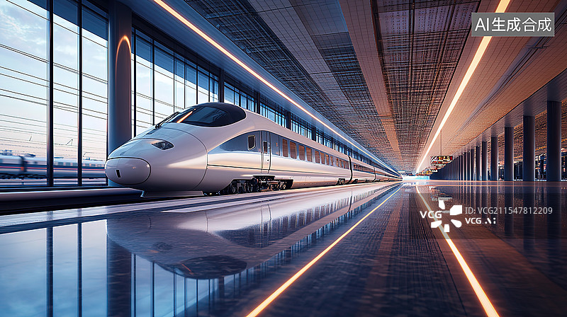 【AI数字艺术】高速铁路站台、候车厅、高铁停靠图片素材