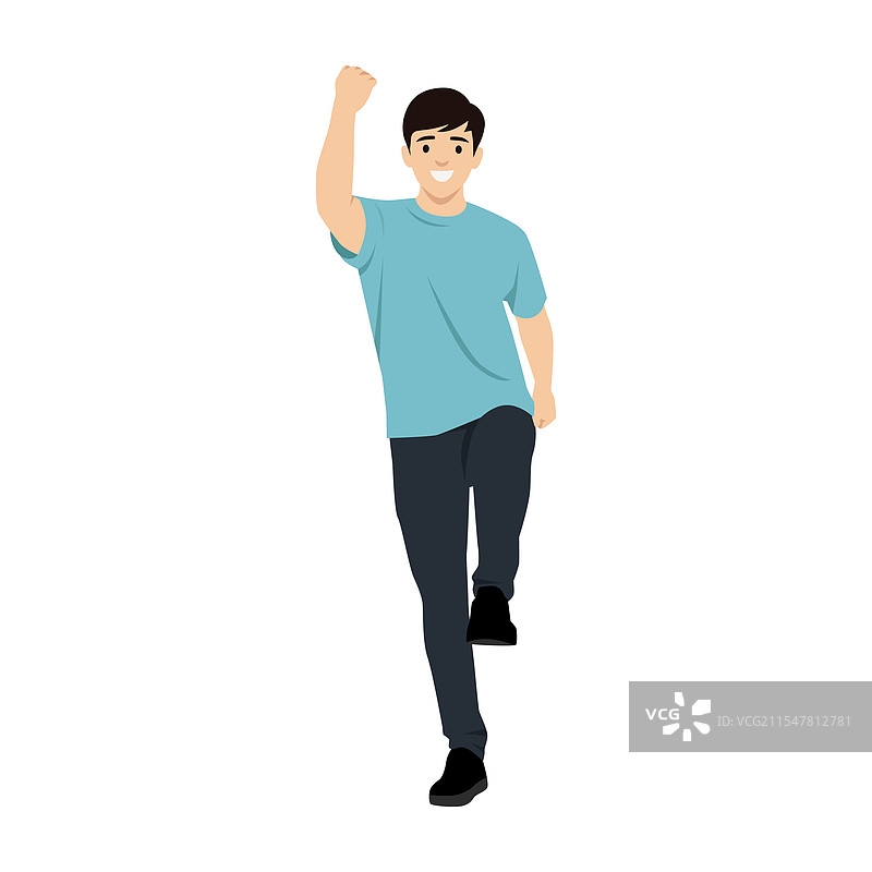 年轻非常快乐的男人，他赢得了并抚养了他的图片素材