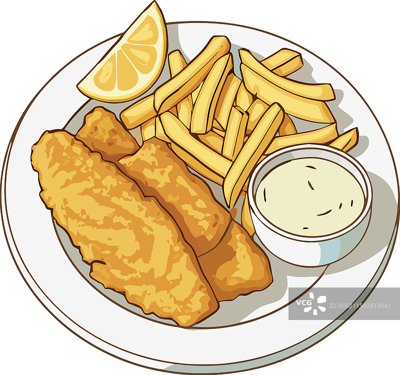 传统英式炸鱼薯条配塔塔酱图片素材