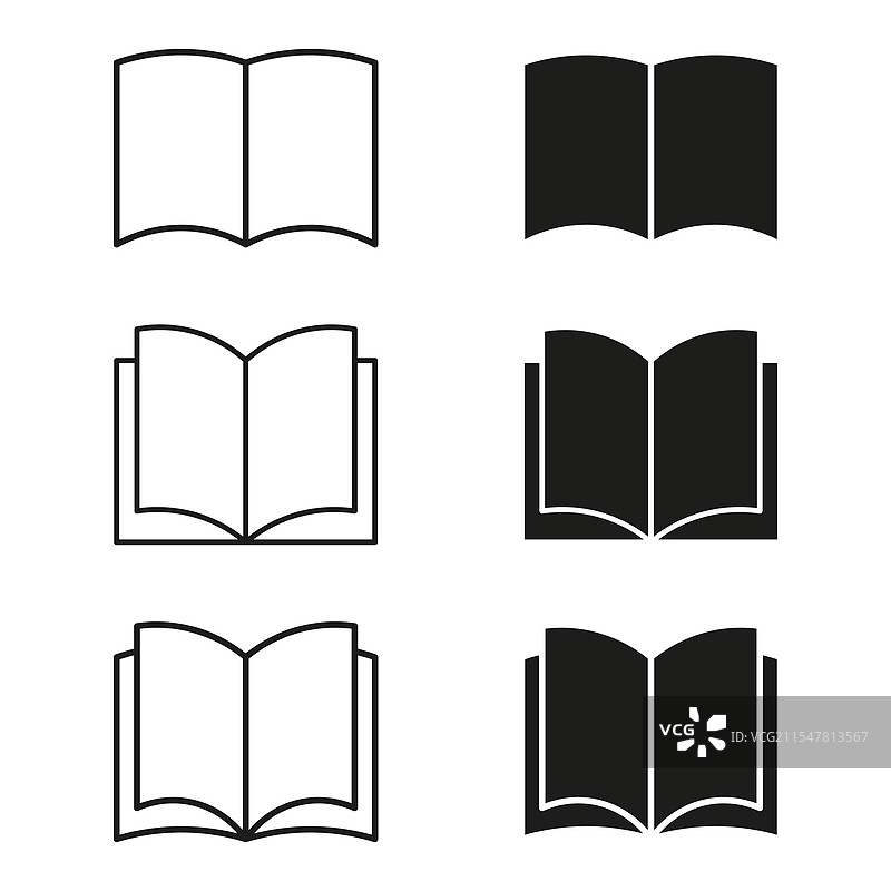 开放书本图标，简约书本形状，黑色和图片素材