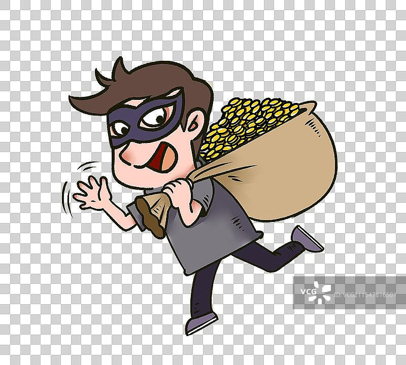 男子偷金币偷财富卡通元素图片素材