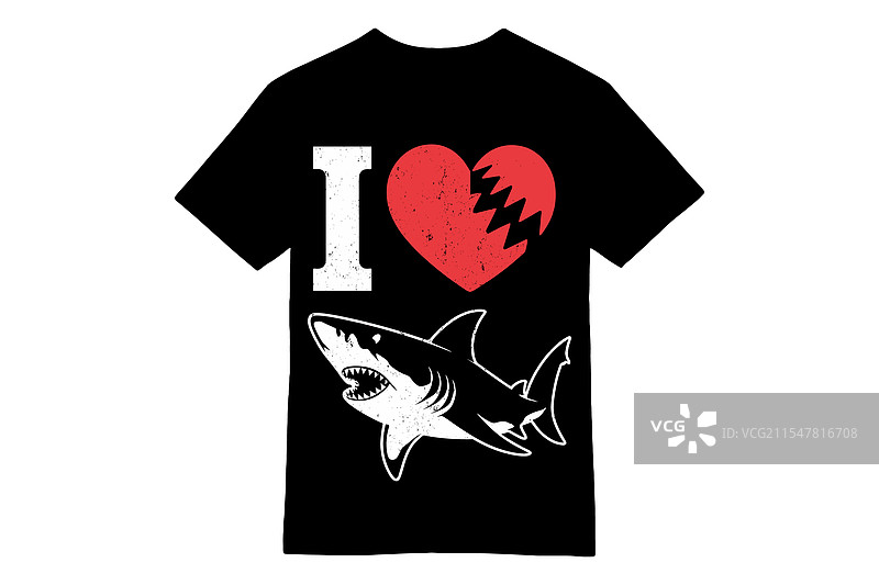 鲨鱼爱情咬痕图形T恤设计图片素材