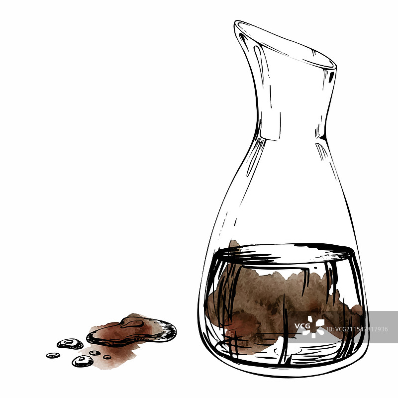 手绘水彩墨水透明玻璃花瓶图片素材