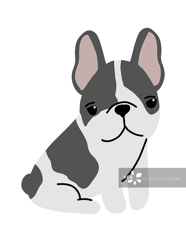 可爱的卡通法国斗牛犬多彩小狗图片素材
