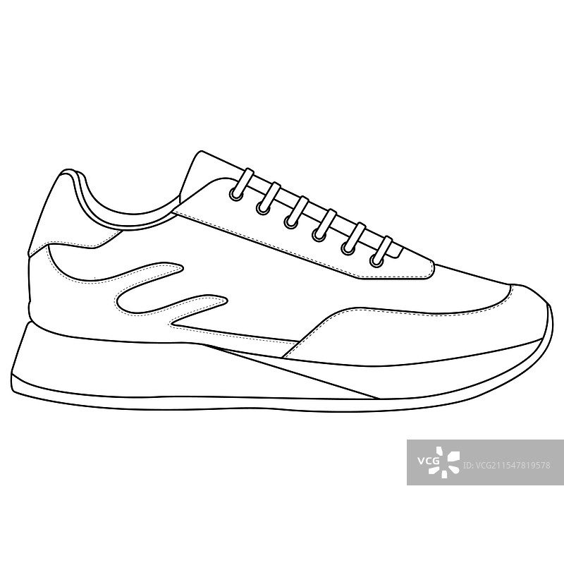 运动鞋轮廓图，采用素描风格绘制图片素材
