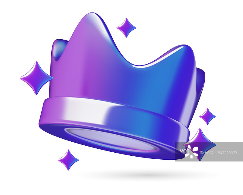 紫色铬合金的三维皇冠图标，带有星星图片素材