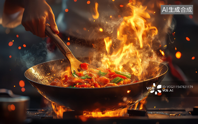 【AI数字艺术】厨师正在炒菜图片素材