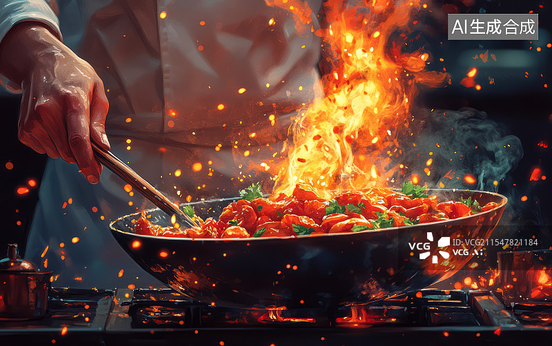 【AI数字艺术】厨师正在炒菜图片素材