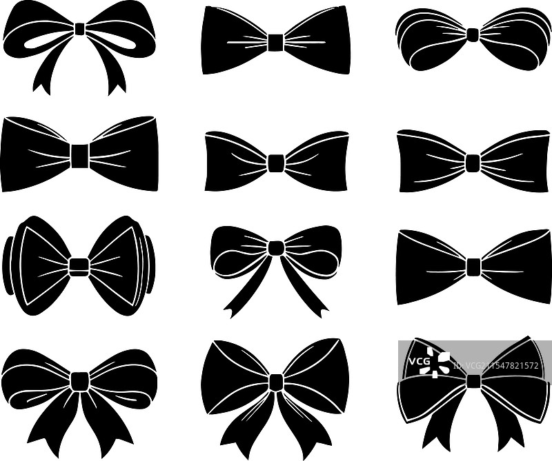 优雅的黑色丝带蝴蝶结轮廓套装图片素材