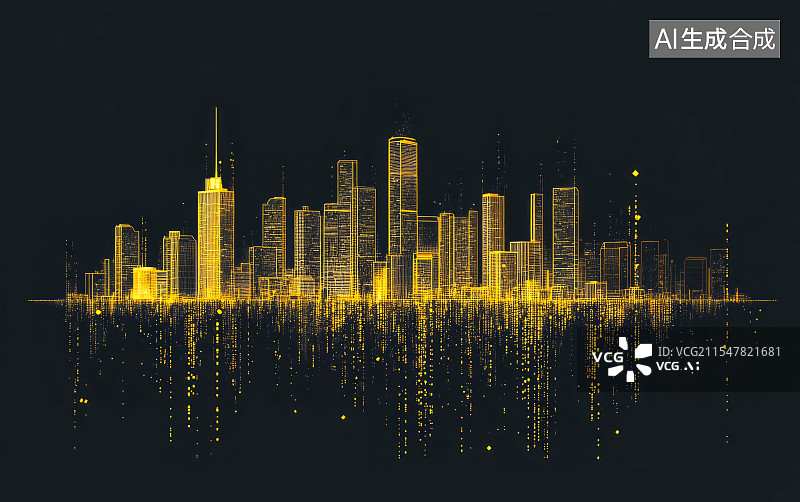 【AI数字艺术】金色的城市天际线图片素材