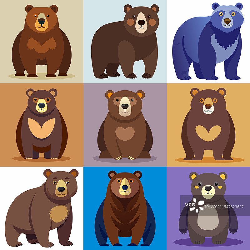 孤立的棕色灰熊卡通图集图片素材