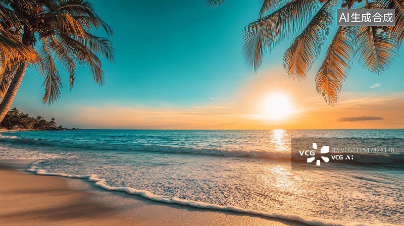 【AI数字艺术】海滩日出风光图片素材