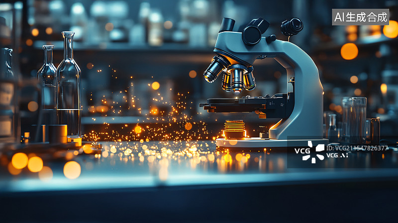 【AI数字艺术】实验室里的显微镜与试管图片素材