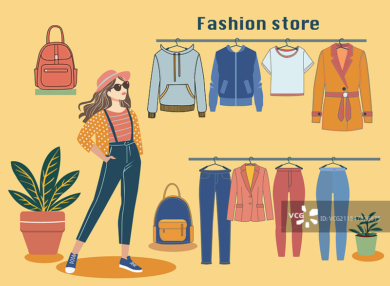 时尚商店或市场中的平面设计年轻女孩图片素材