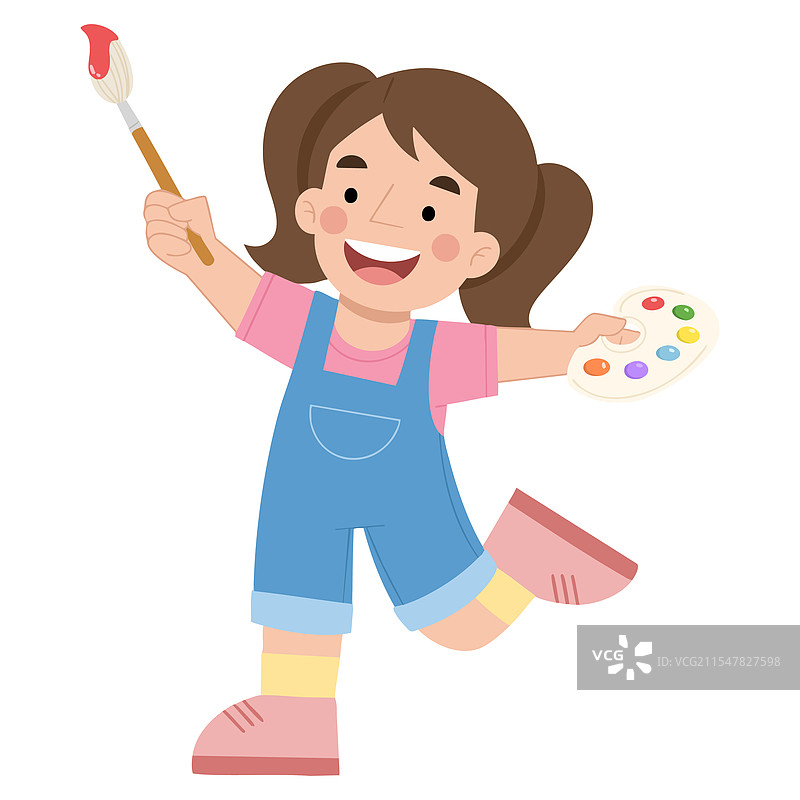 可爱的女孩在画卡通画图片素材