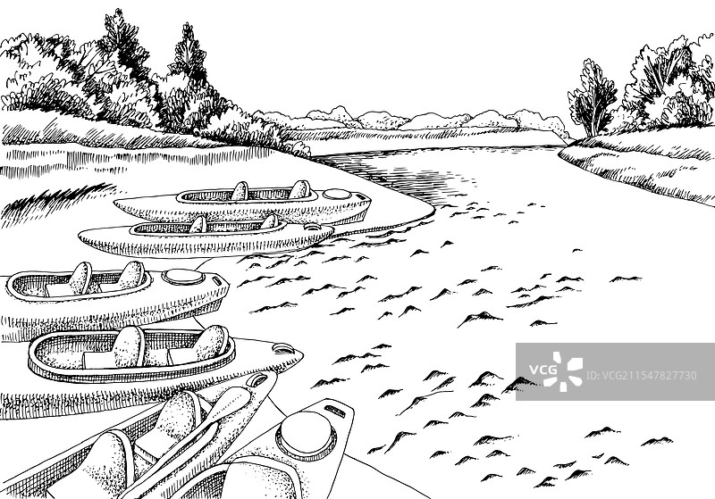 河岸上的皮划艇图片素材