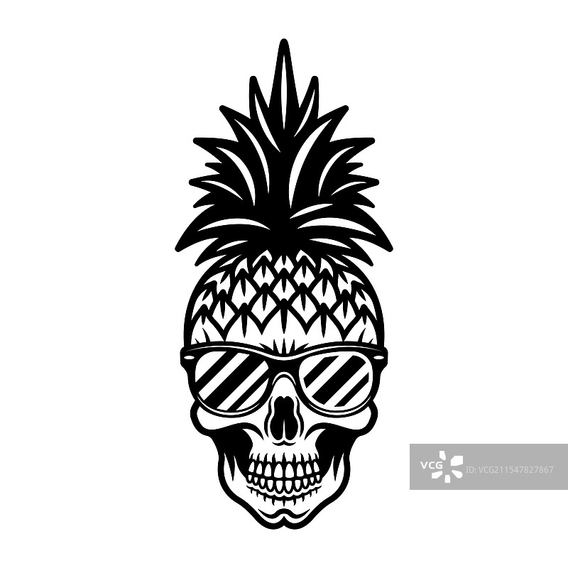 戴着太阳镜的骷髅菠萝卡通角色图片素材